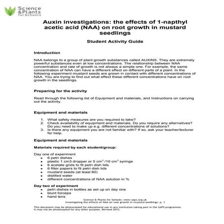 Saps   auxin investigations - effects of iaa on root growth - students guide