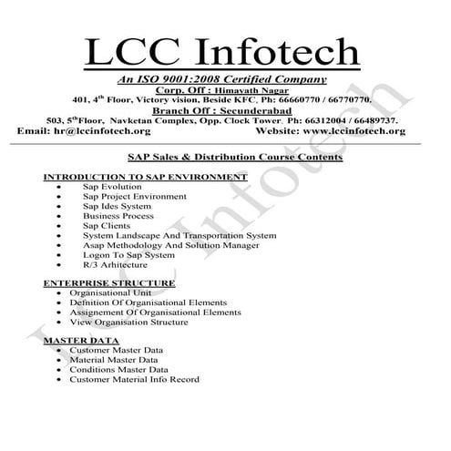 SAP SD Course from LCC Infotech,Hyderabad