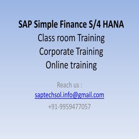 SAP SIMPLE FINANCE S/4 HANA ONLINE TRAINING