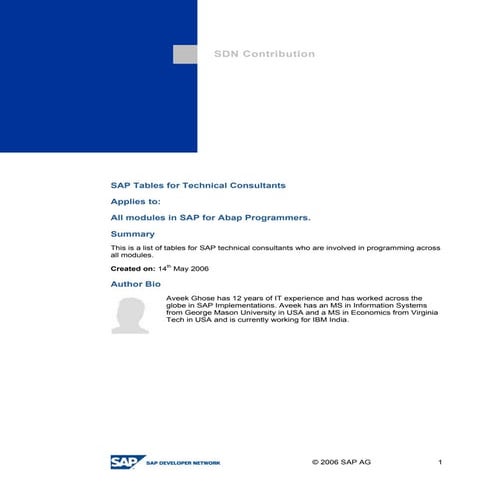 Sap tables for technical consultants