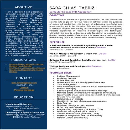sara-shortCV SARA GHIASI TABRIZI Computer Science PhD Application | PDF