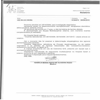 Relatório médico Sarah de Brasília