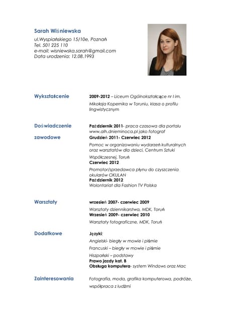 Sarah Wiśniewska Cv Word