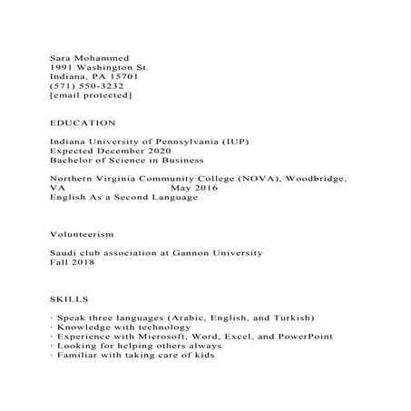 Sara Mohammed1991 Washington St.Indiana, PA 15701(571) 550-3.docx