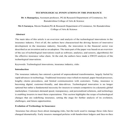 saranya paper publication.technological innovation in insurance.pdf