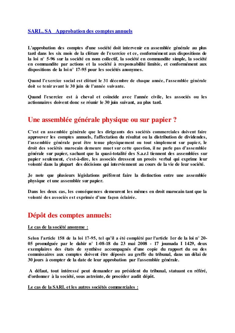 Modele Pv Approbation Des Comptes Sarl Gratuit
