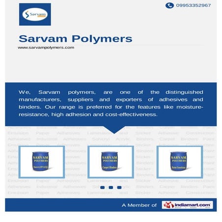 Sarvam Polymers, Surat, Acrylic Binder | PDF