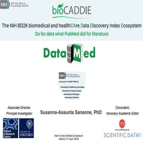 NIH BD2K bioCADDIE DataMed: Data Discovery Index