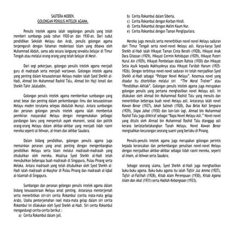 Sastera moden, golongan penulis agama. | DOCX