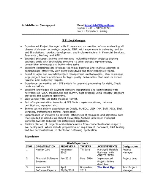 Sathish resume