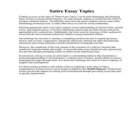 Satire Essay Topics. 101 Unique Satire Essay Topics for Your Academic ...