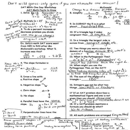 Sat math facts handout