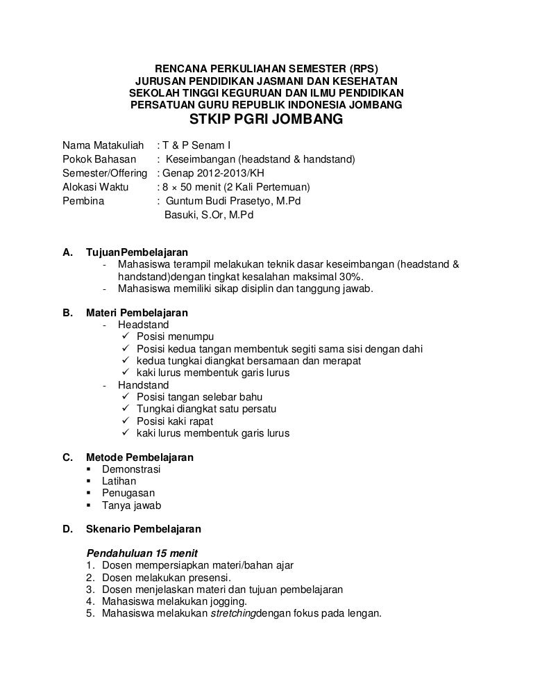 CONTOH SATUAN ACARA PERKULIAHAN