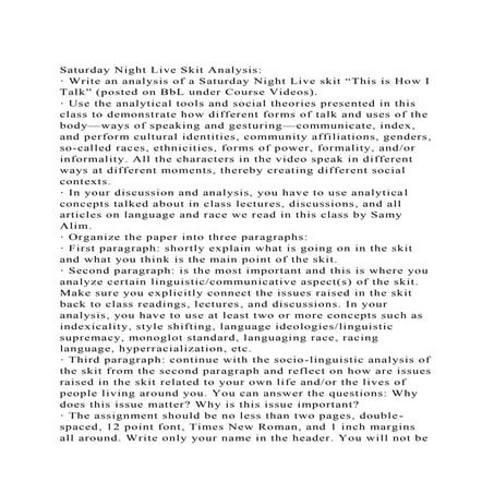 Saturday Night Live Skit Analysis· Write an analysis of a Satur.docx