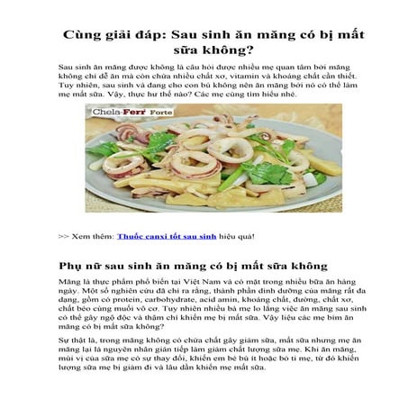 Cùng giải đáp: Sau sinh ăn măng có bị mất sữa không?