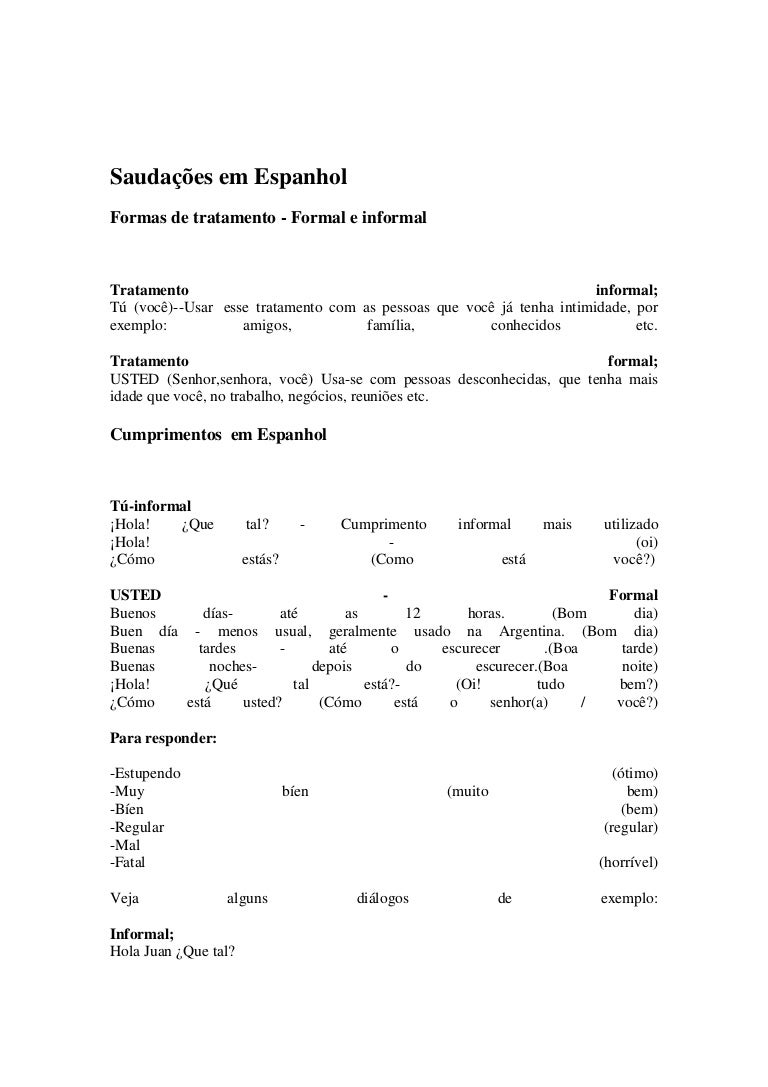 Saudacoes Em Espanhol