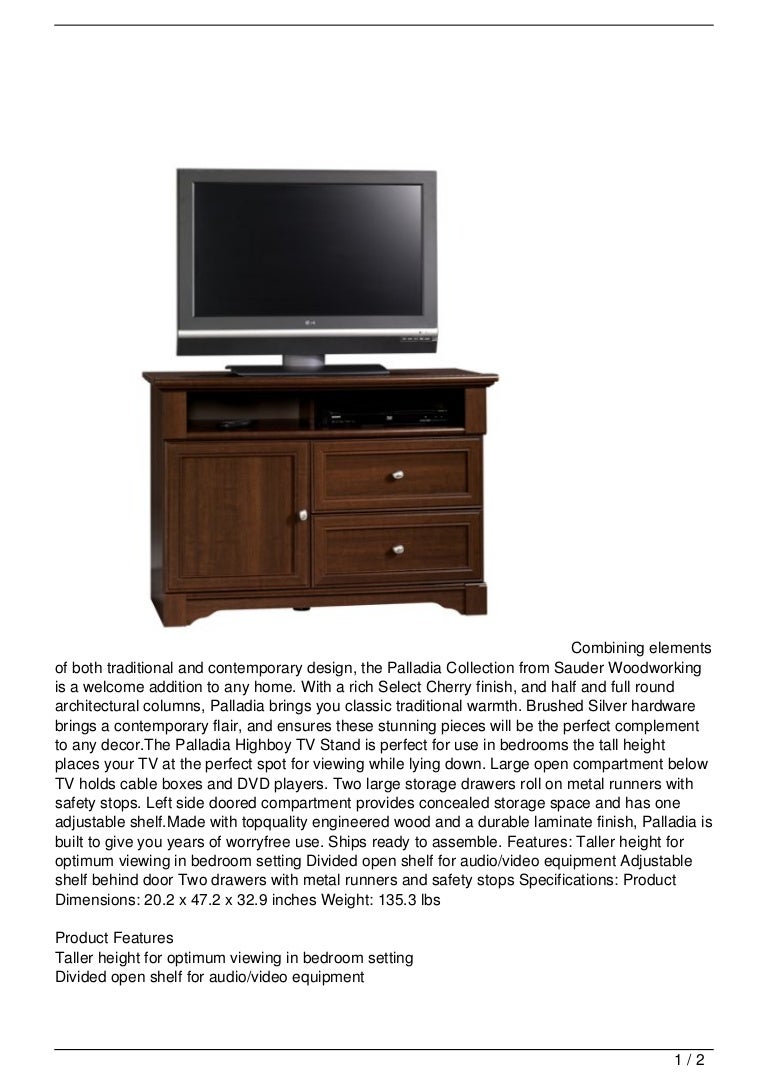 Sauder Palladia Highboy TV Stand Select in Cherry Finish