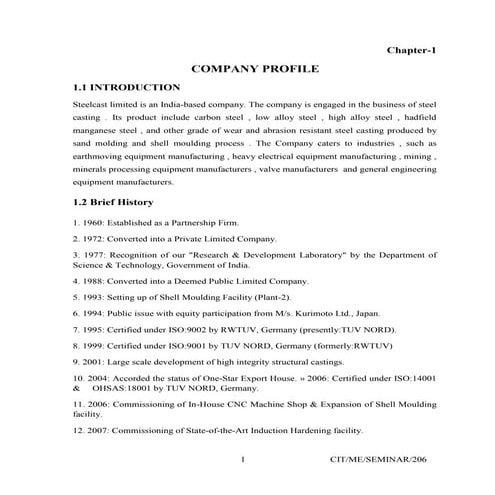 Steelcast limited industrial training report