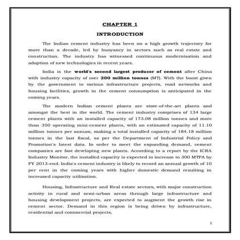 report on cement industry in india