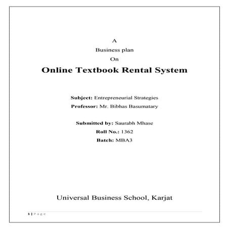 Online Book Rental System - E commerce Business Plan