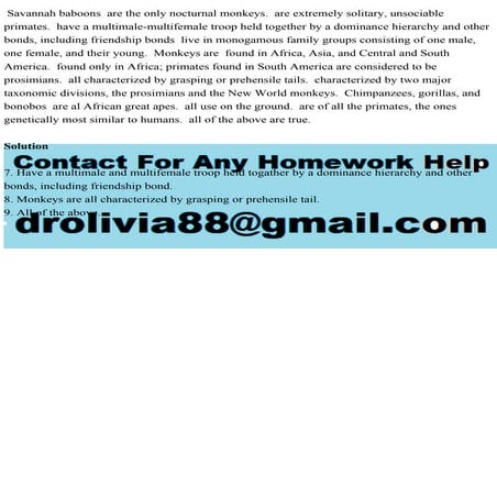 Savannah baboons  are the only nocturnal monkeys.  are extremely soli.pdf