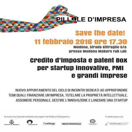 Pillole d'Impresa - Evento #4 - Credito d'Imposta e Patent Box