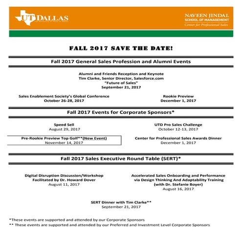 Fall 2017 UT Dallas Sales Events: Detailed Flyer