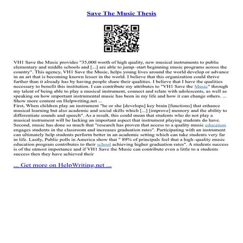Save The Music Thesis