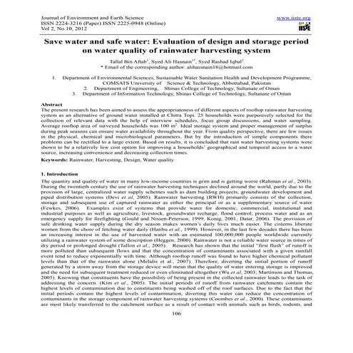 Save water and safe water evaluation of design and storage period on water qu...