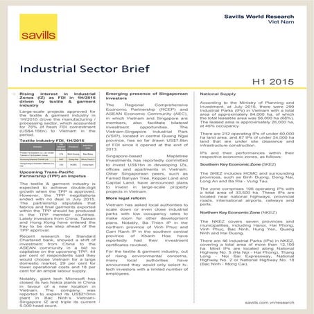 Savills - Vietnam Industrial Park Briefing H1 2015