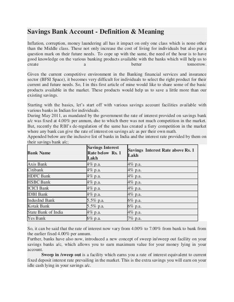 Savings bank account definition & meaning