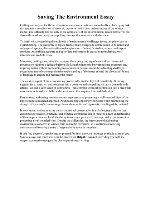 Saving The Environment Essay Pdf Saving The Environment Essay Pdf