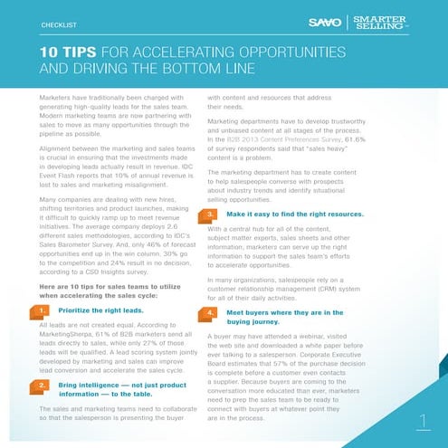 The Sales Rep Checklist: 10 Tips for Accelerating Opportunities and Driving T...