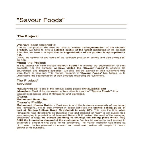 Savour foods | DOCX
