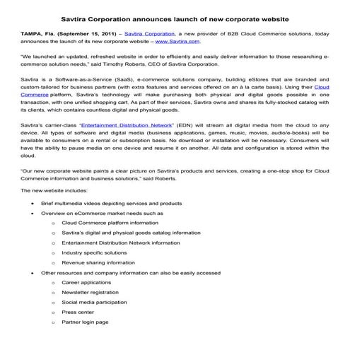 Savtira Launches New Corporate Website