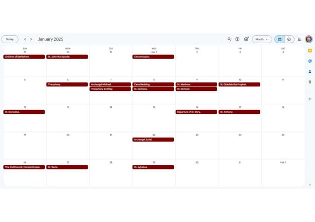 Sawwaf Calendar, 2025
