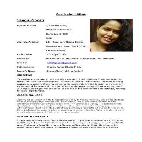Sayoni ghosh curriculum vitae