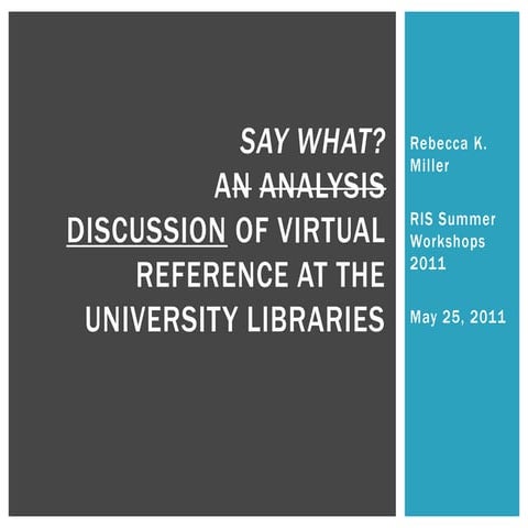 Say What?  An Analysis of Virtual Reference at the University Libraries