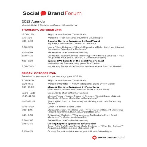 Social Brand Forum 2013 Agenda