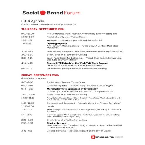 Social Brand Forum 2014 Agenda