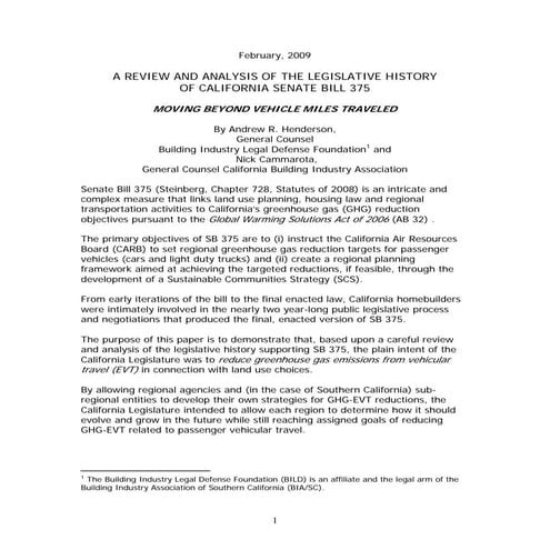 SB 375 Analysis and Intent