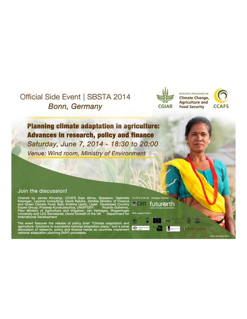 Planning climate adaptation in agriculture: Advances in research, policy and finance