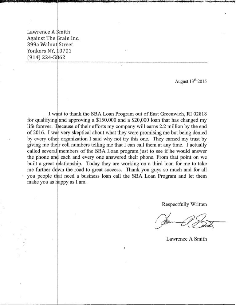 SBA Loan Program - Thank You Letter