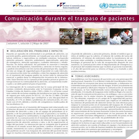 Comunicación durante el traspaso de pacientes. Recomendación de la JCI: técni...