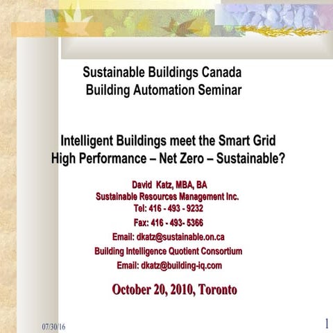  Intelligent Buildings meet the Smart Grid High Performance – Net Zero – Sust...