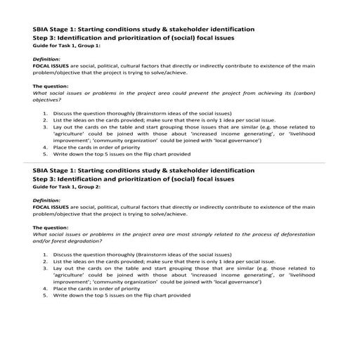 Social and Biodiversity Impact Assessment (SBIA) Stage 1: Starting conditions study & stakeholder identification