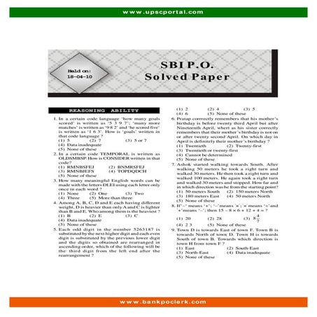 Sbi po previous year solved paper 18.04.2010