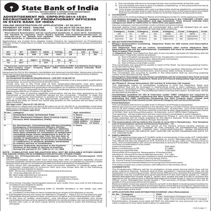 Recruitment of Probationary Officers in State Bank of India (2014-15)