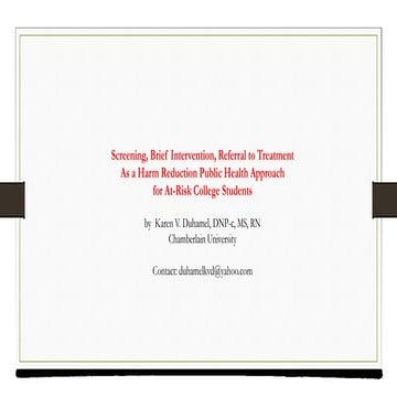 SBIRT As A Harm Reduction Public Health Approach for At-Risk College Students