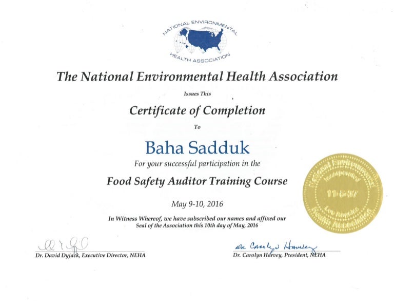 Food Safety Auditor Training Certificate